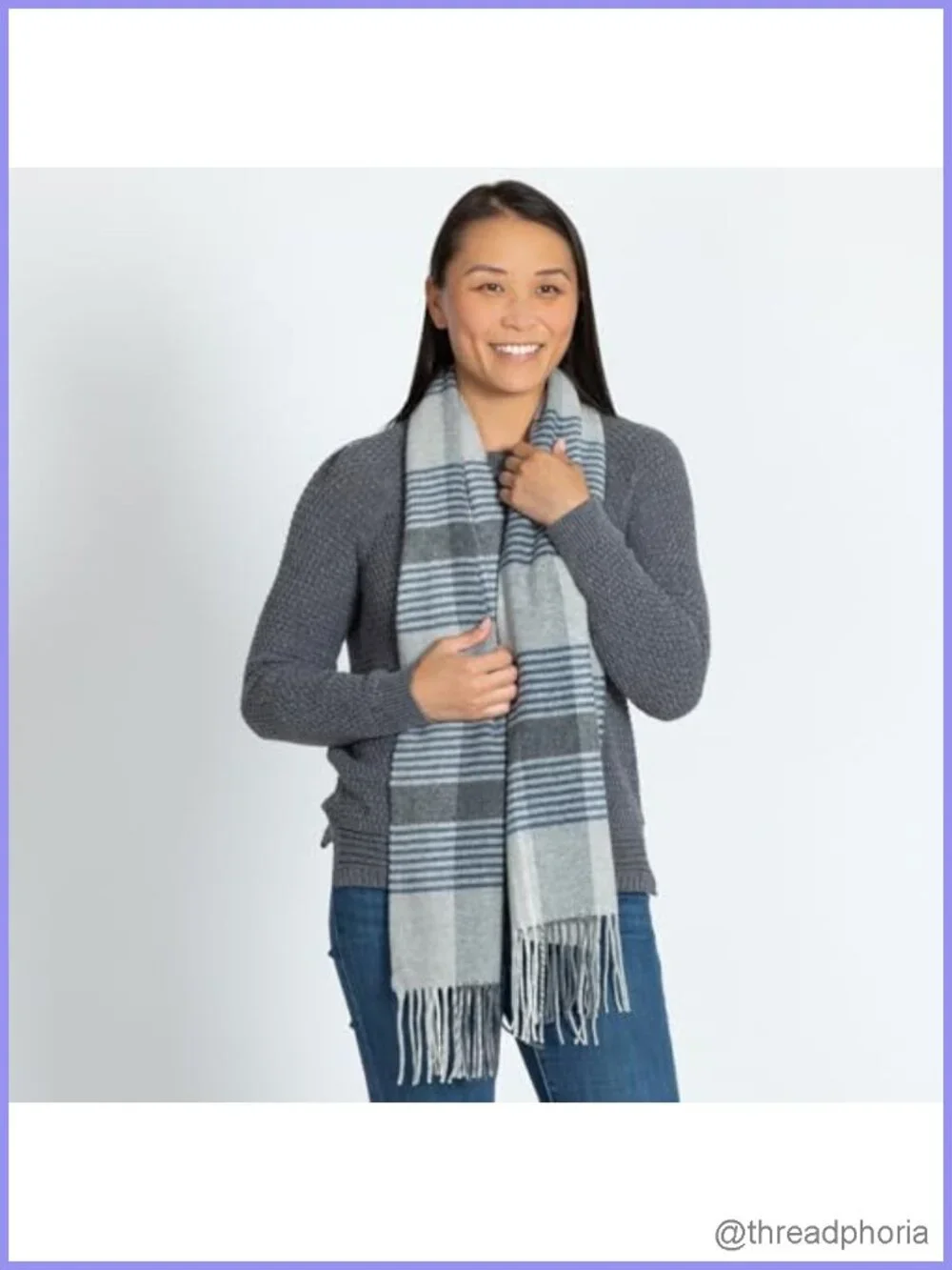 Merino Wool Cashmere Blend Plaid Fringe Scarf Fair Trade Artisan Made